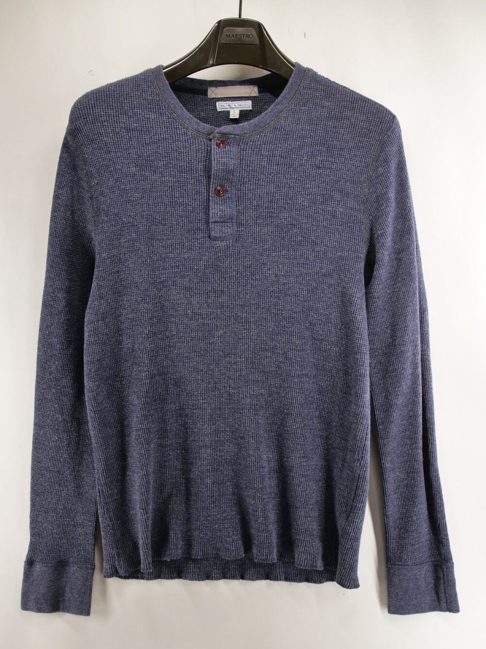 Wallace & Barnes Mens L Large Slate Blue Thermal Waffle Knit Long Sleeve Henley